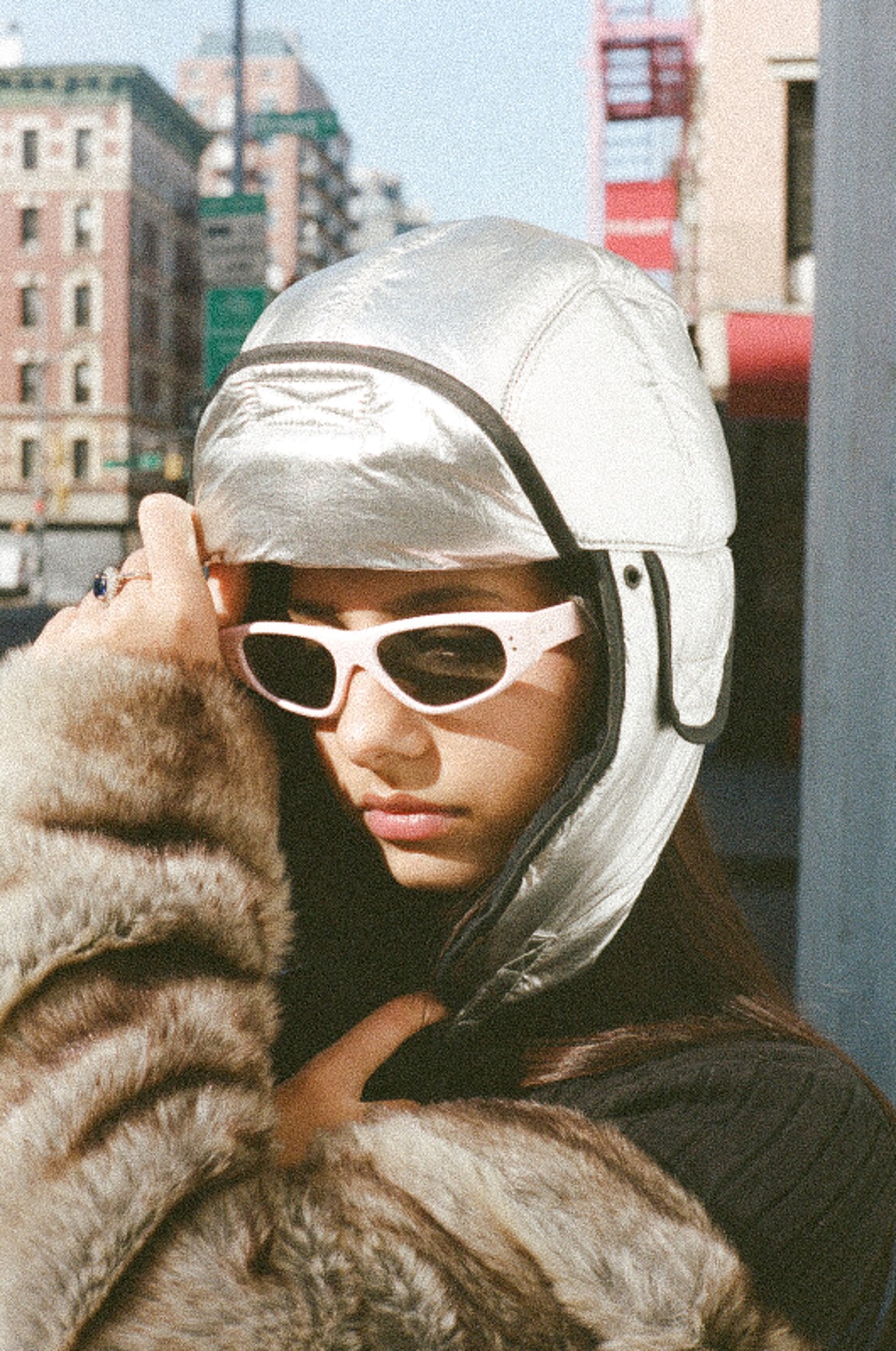 Catty 1960s Harlequin Luxury Sunglasses front side with model