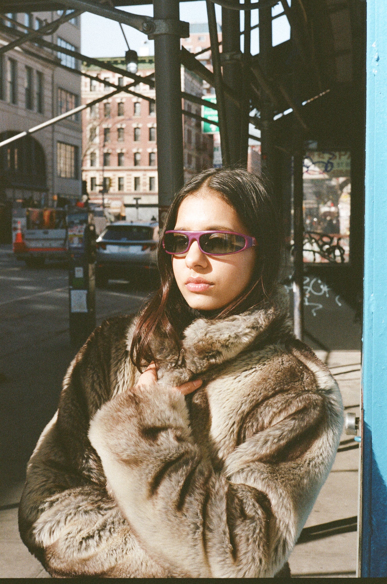 Space Age 1960s Artisan-Crafted Sunglasses front side with model