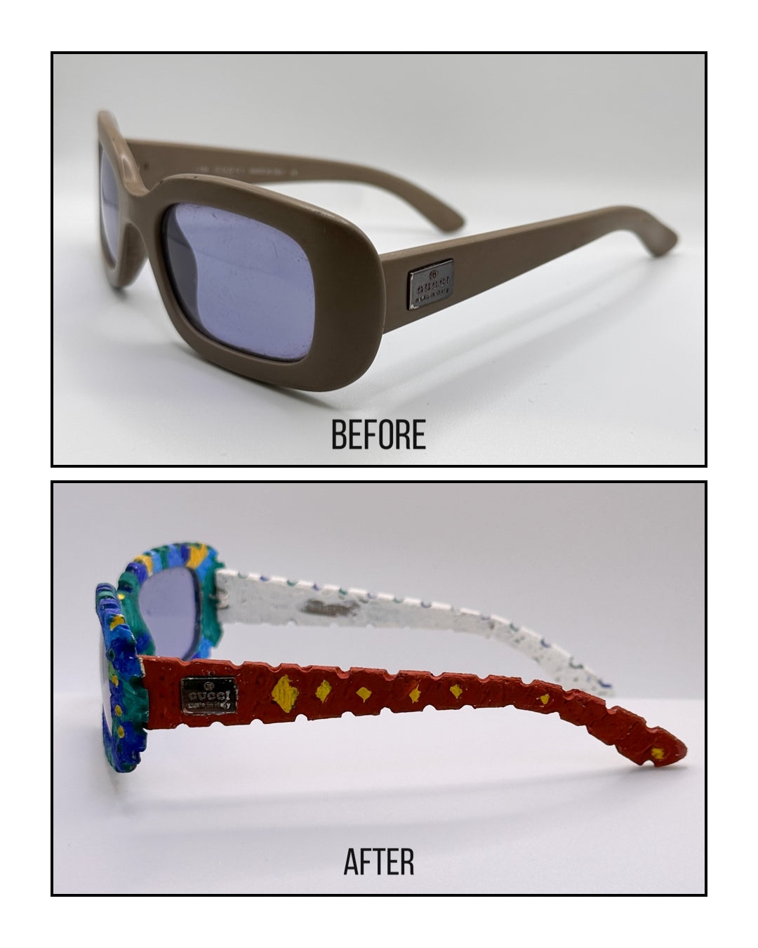 Mosaic Morocco Gucci vintage sunglasses, before and after