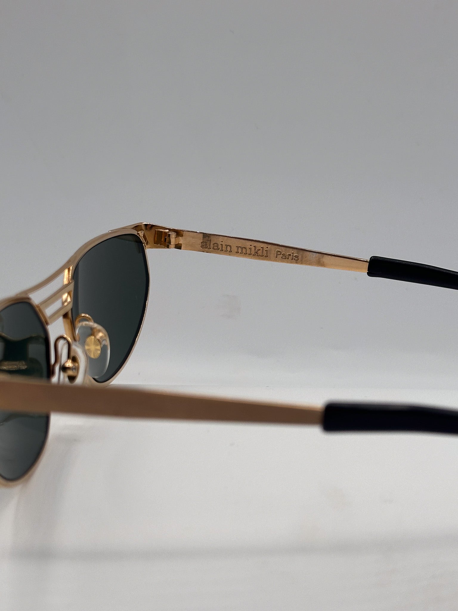 Retro Gold 1980s Alain Mikli vintage glasses gold frame, left side 2